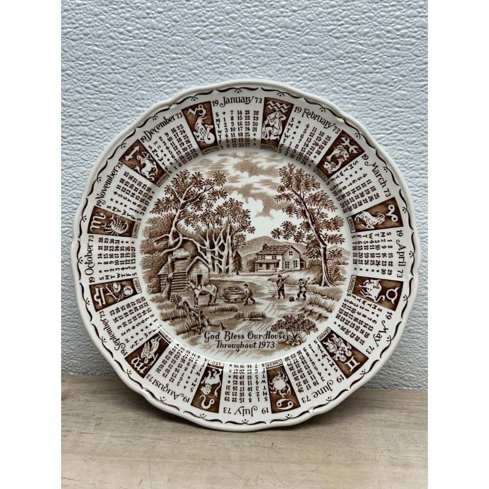 1973 Alfred Meakin Calendar Porcelain Plate Zodiac Signs God Bless Our House